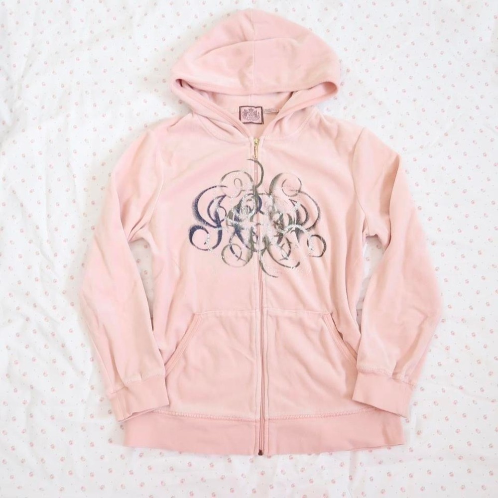 juicy couture pink velour zip up hoodie y2k mcbling rhinestone